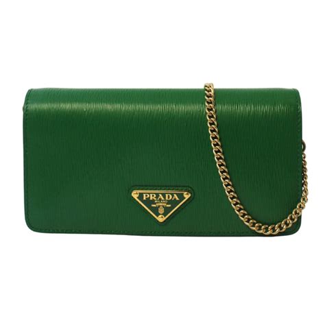 Prada Green Vitello Move Leather Triangle Logo 